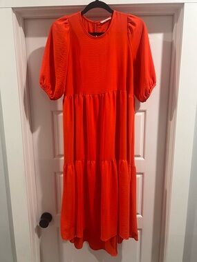 Women's High-Low Tiered Dress in Bright Orange